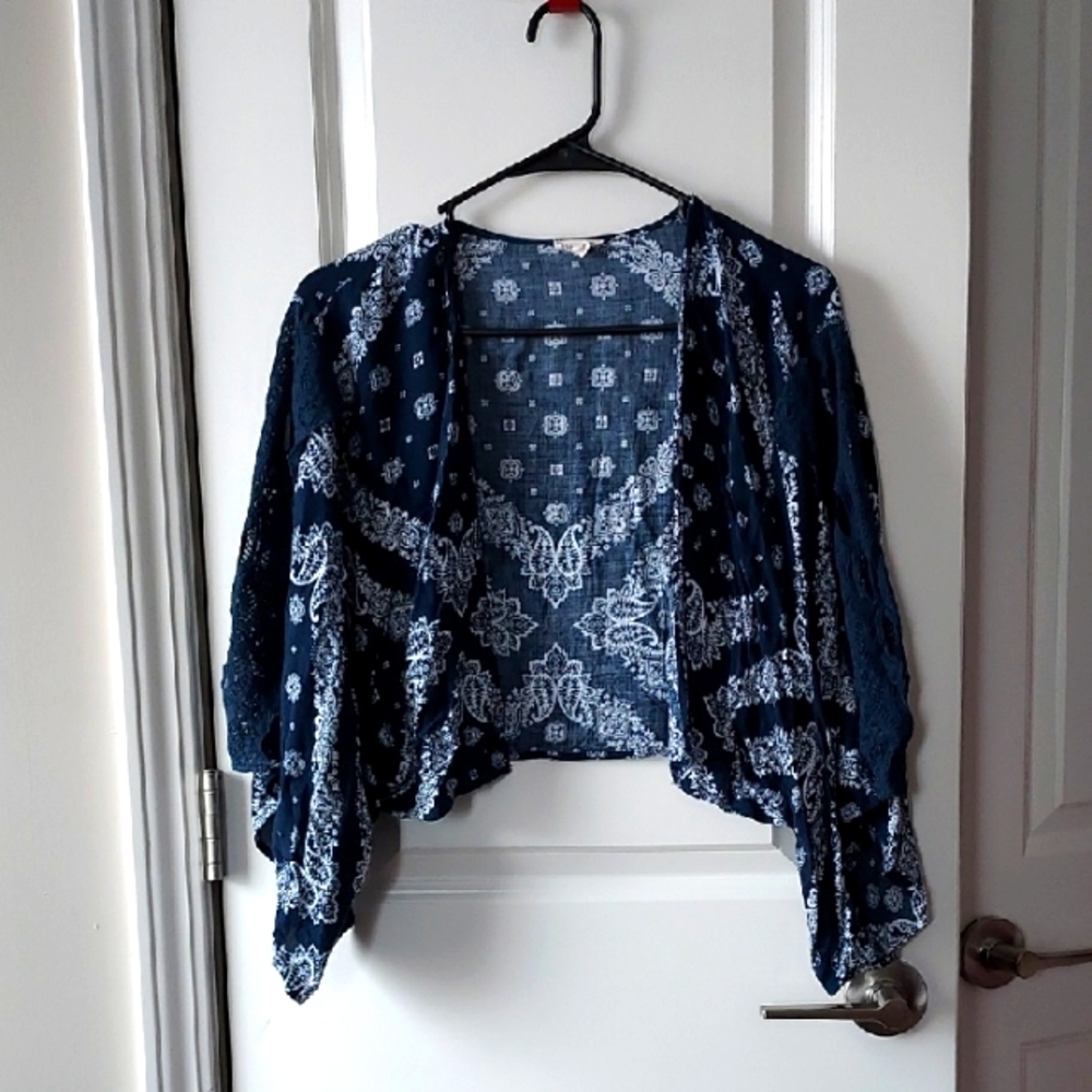 En Creme Women's Blue Patterned Cartigan Xs